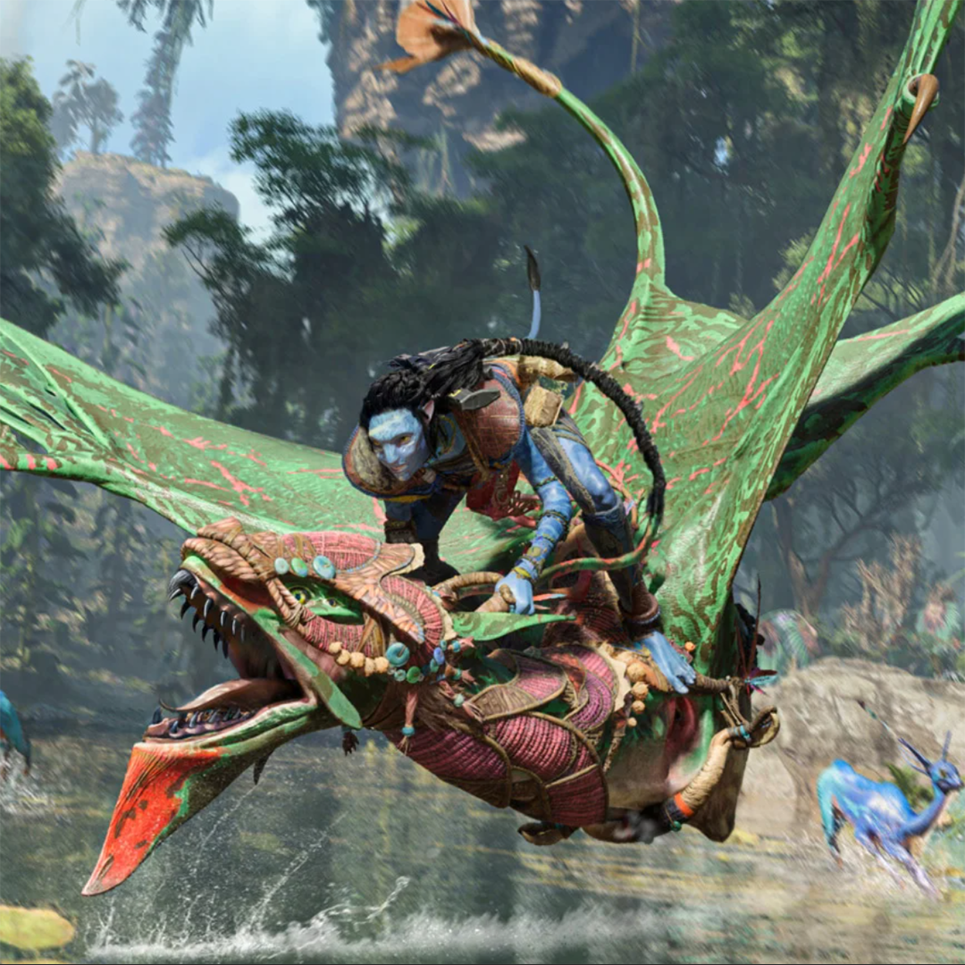 Avatar: Frontiers of Pandora PC Requirements - Na'vi riding a banshee